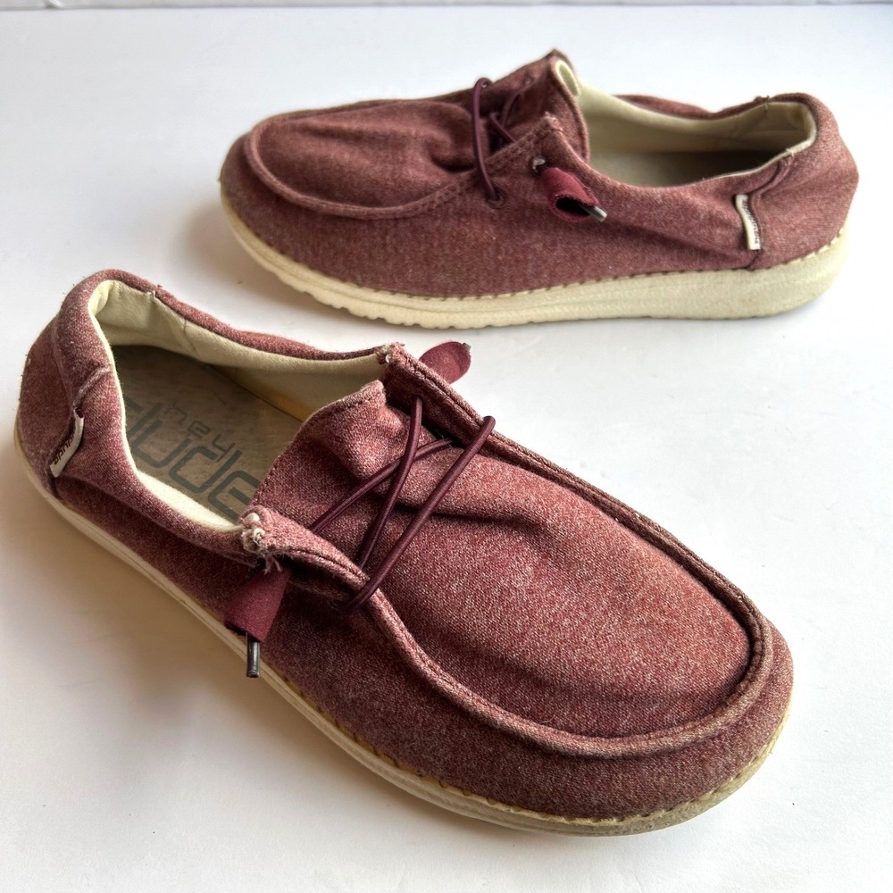Hey Dude Wendy Loafers Women 7 Burgundy Canvas Slip On Shoes Comfort 121416900